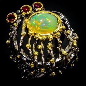 Artistic Ring with Genuine Ethiopian Opal